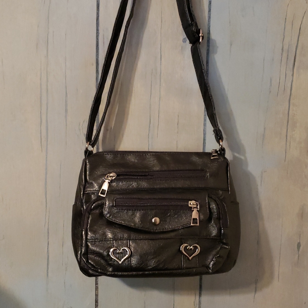Black Leather Shoulder Bag Nwt By KISS